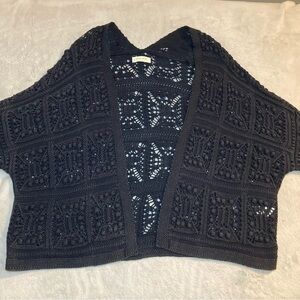 Lucky Brand Size L navy Crochet Cardigan Dark Denim Acid Wash Bauble Open